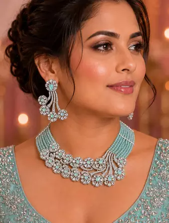 Mint Lagoon AD Necklace Ensemble