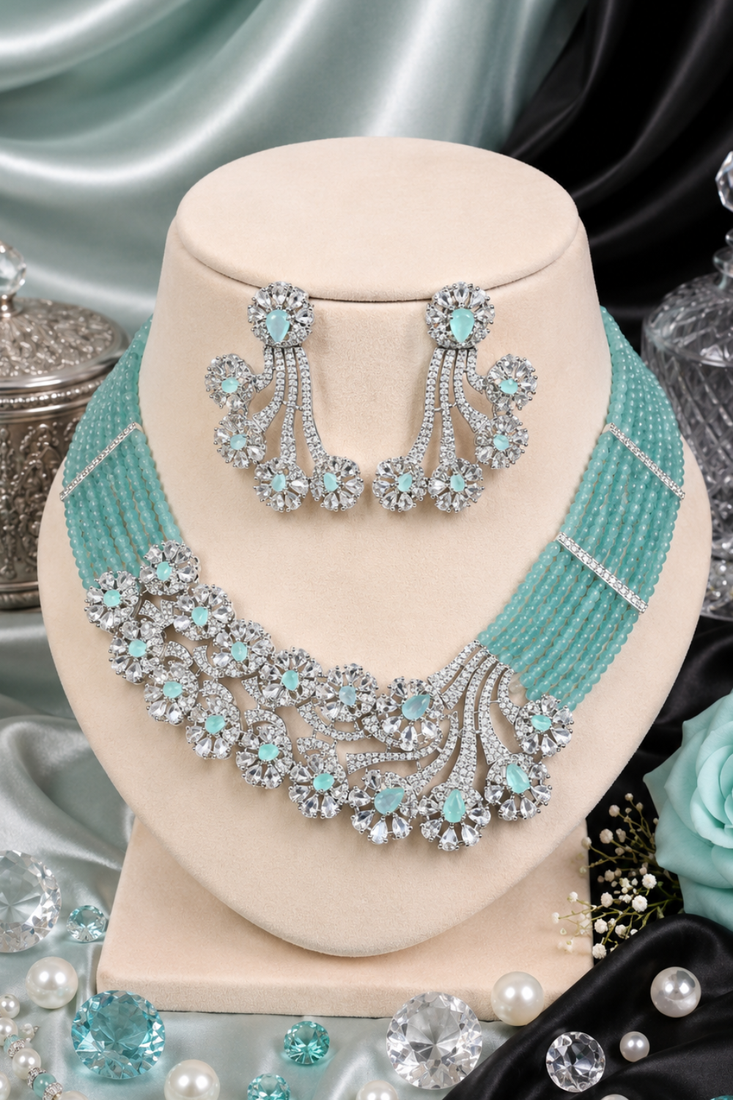 Mint Lagoon AD Necklace Ensemble