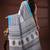 White & sky blue  malmal cotton saree with tribal face motif and geometric handblock print design