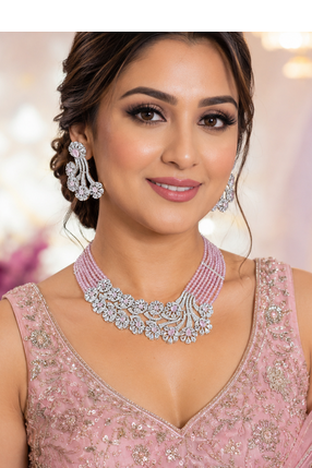Pink aurora floral diamond necklace ensemble 1