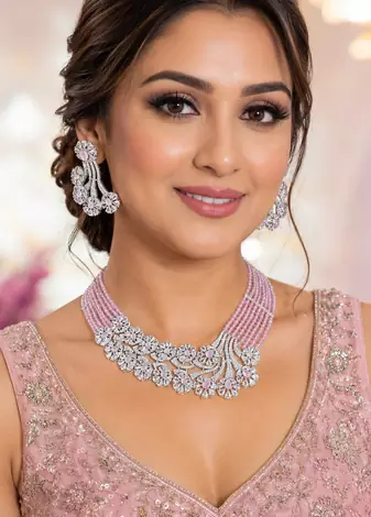 Pink aurora floral diamond necklace ensemble