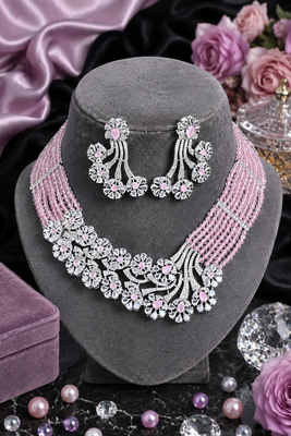 Pink aurora floral diamond necklace ensemble 2