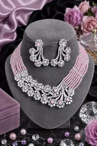 Pink aurora floral diamond necklace ensemble