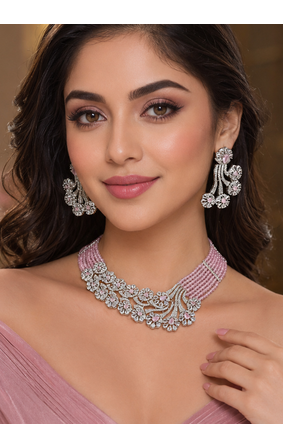 Pink aurora floral diamond necklace ensemble 3