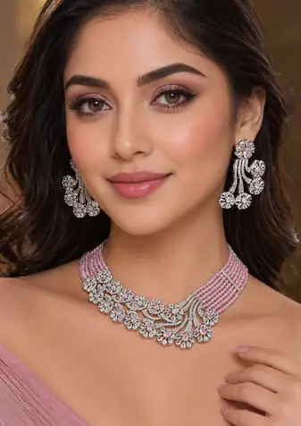 Pink aurora floral diamond necklace ensemble