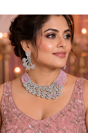 Pink aurora floral diamond necklace ensemble 4