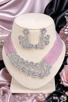 Pink aurora floral diamond necklace ensemble 5
