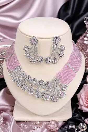 Pink aurora floral diamond necklace ensemble