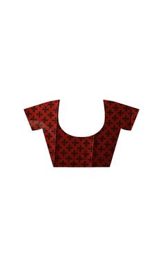 Crimson red  malmal cotton saree with polka dot design 4