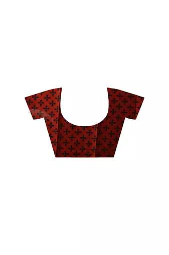 Crimson red  malmal cotton saree with polka dot design