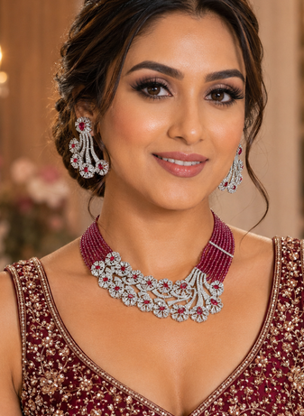 Ruby royale american diamond necklace set