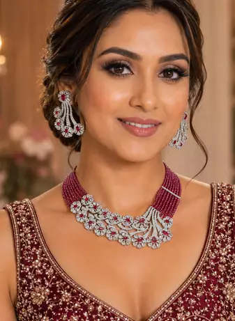 Ruby royale american diamond necklace set