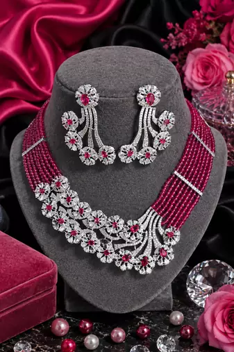 Ruby royale american diamond necklace set