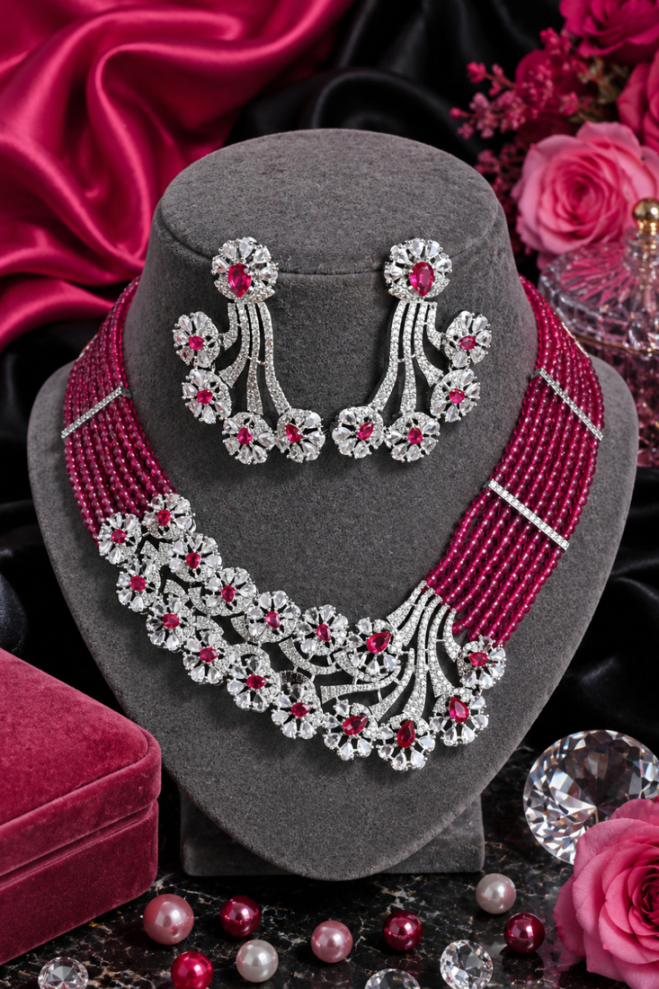 Ruby royale american diamond necklace set