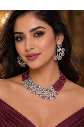 Ruby royale american diamond necklace set 3