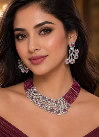 Ruby royale american diamond necklace set