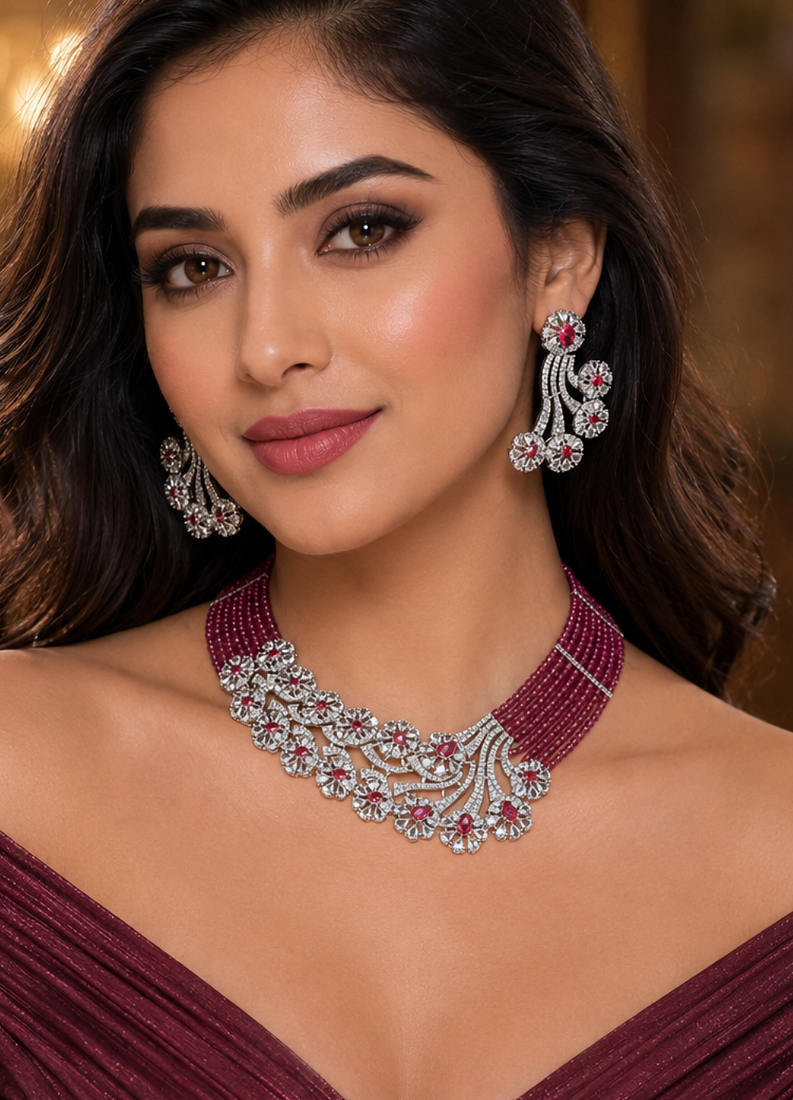 Ruby royale american diamond necklace set