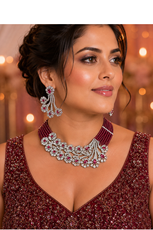 Ruby royale american diamond necklace set 4