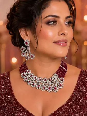 Ruby royale american diamond necklace set
