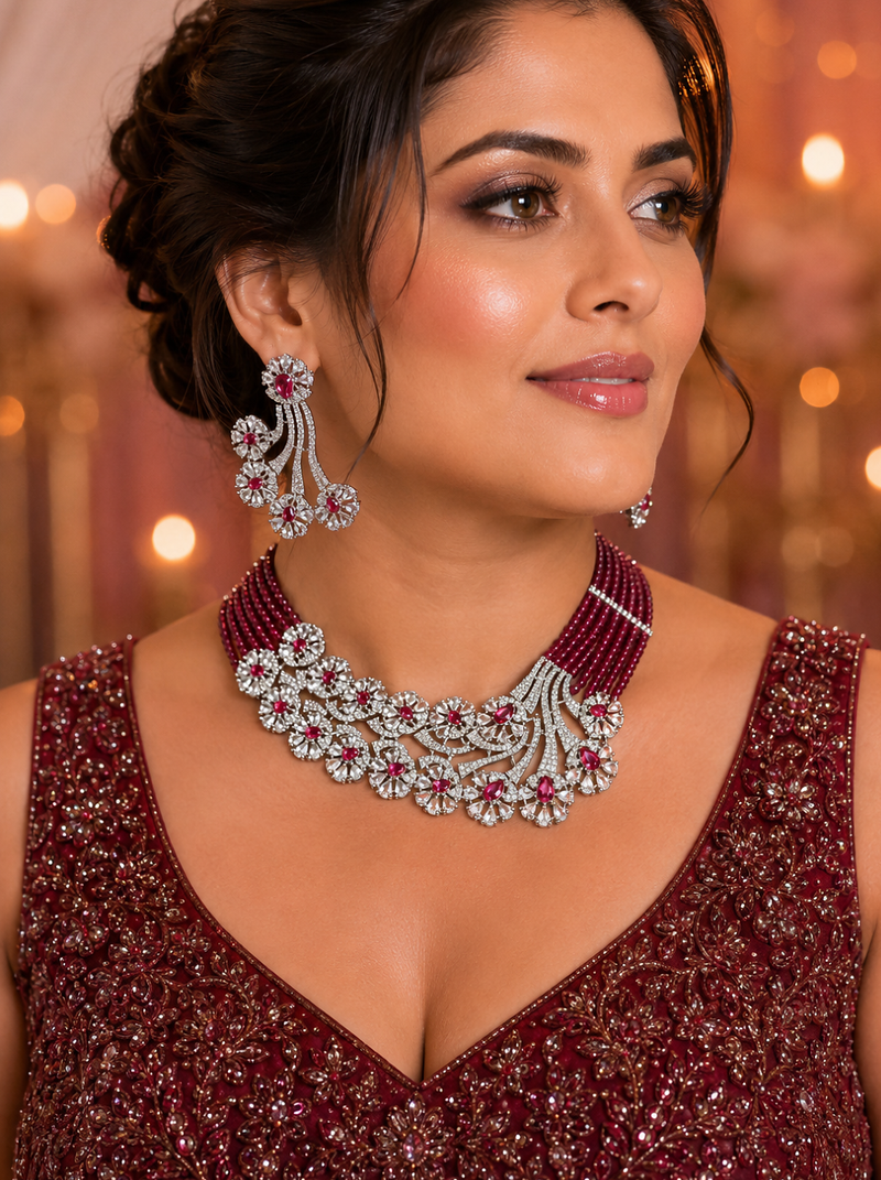 Ruby royale american diamond necklace set