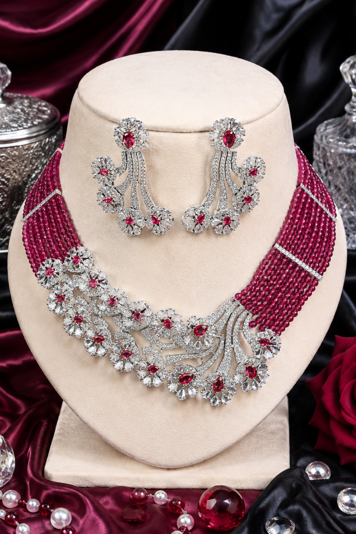 Ruby royale american diamond necklace set