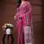 Pink & white floral printed  malmal cotton saree with zigzag border design
