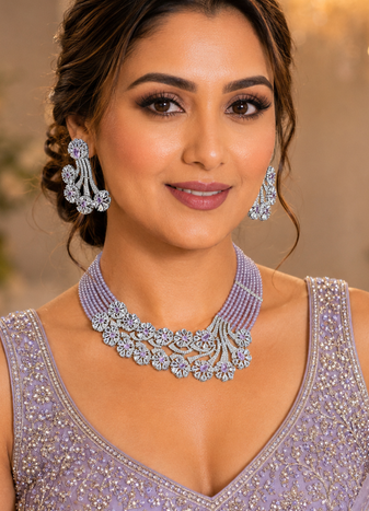 Lavender royale american diamond necklace set