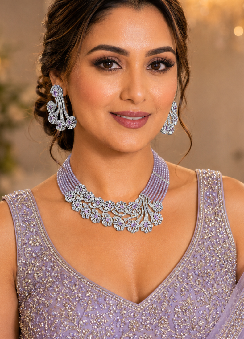 Lavender royale american diamond necklace set