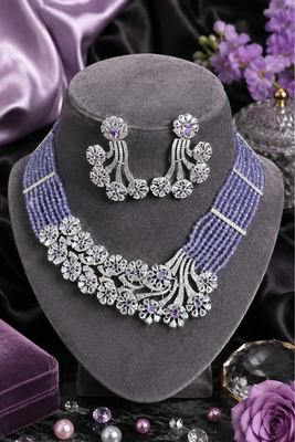 Lavender royale american diamond necklace set 2