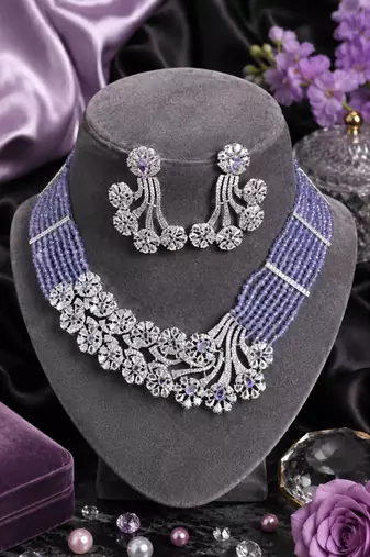Lavender royale american diamond necklace set