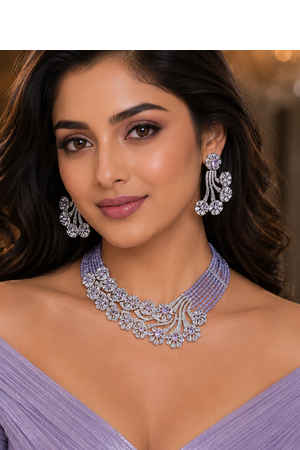 Lavender royale american diamond necklace set 3