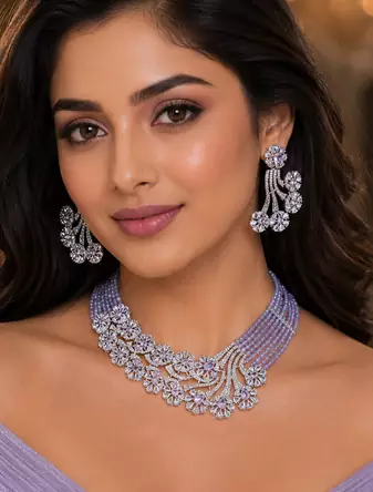 Lavender royale american diamond necklace set