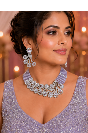 Lavender royale american diamond necklace set 4