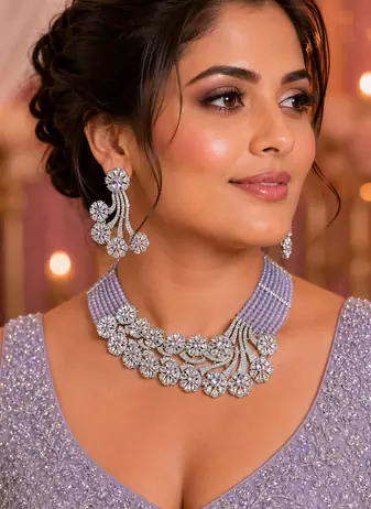 Lavender royale american diamond necklace set