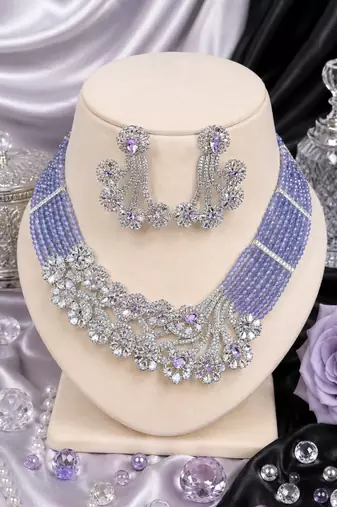 Lavender royale american diamond necklace set