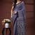 Blue & maroon traditional printed  malmal cotton saree with black border