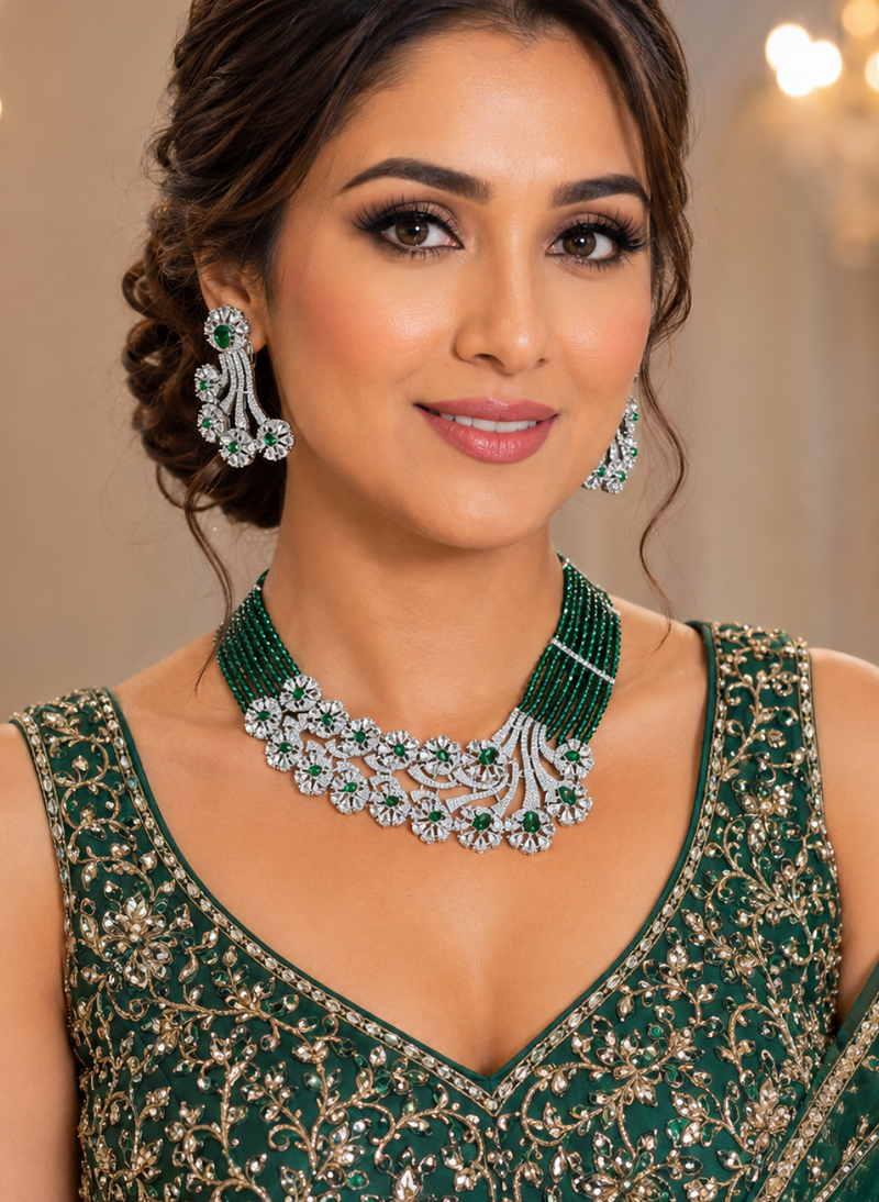 Emerald grace american diamond bridal set