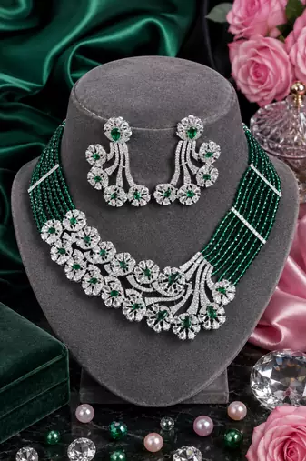 Emerald grace american diamond bridal set