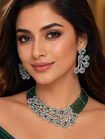 Emerald grace american diamond bridal set