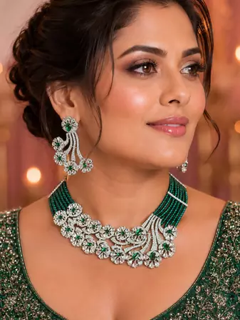 Emerald grace american diamond bridal set
