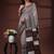 Coffee brown  malmal cotton saree in ethnic batik print with geometric block pallu