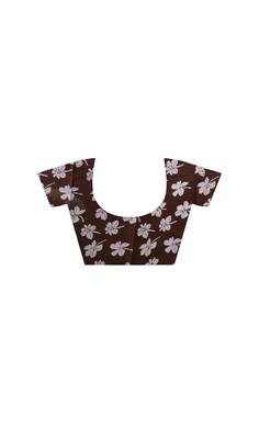 Coffee brown  malmal cotton saree in ethnic batik print with geometric block pallu 4