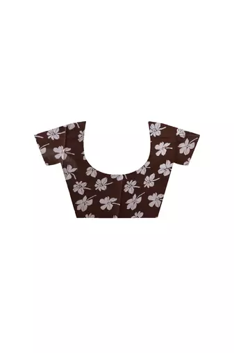 Coffee brown  malmal cotton saree in ethnic batik print with geometric block pallu