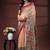 Cream  malmal cotton saree in black handblock kalamkari saree with red contrasting border