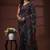 Jet black  silk blend kantha saree with multicolored floral hand-embroidery
