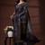 Jet black  silk blend kantha saree with multicolored floral hand-embroidery
