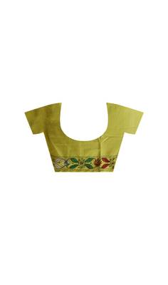 Yellow silk blend kantha saree with hand-embroidered nakshi pallu 4
