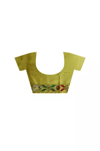 Yellow silk blend kantha saree with hand-embroidered nakshi pallu