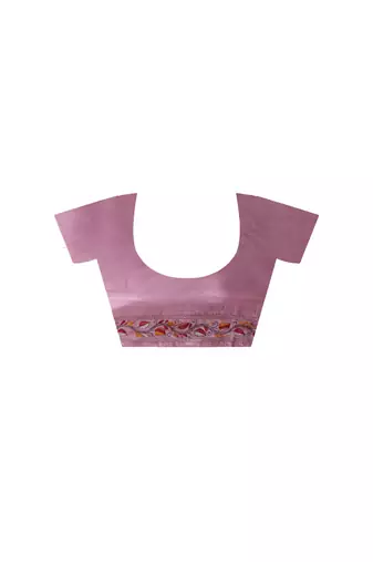 Pastel pink silk blend kantha saree with hand-embroidered fish & vine nakshi pallu