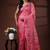 Deep rose pink silk blend kantha saree with multicolored floral buti & vine nakshi pallu